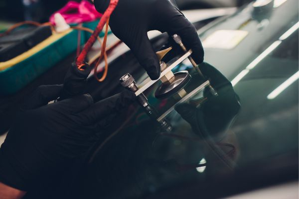 Using tools repairing to fix crack windshield